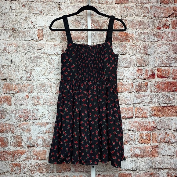 NWT Aeropostale Black Floral Smocked Mini Dress Size M | Rose Print Sundress - Picture 4 of 11